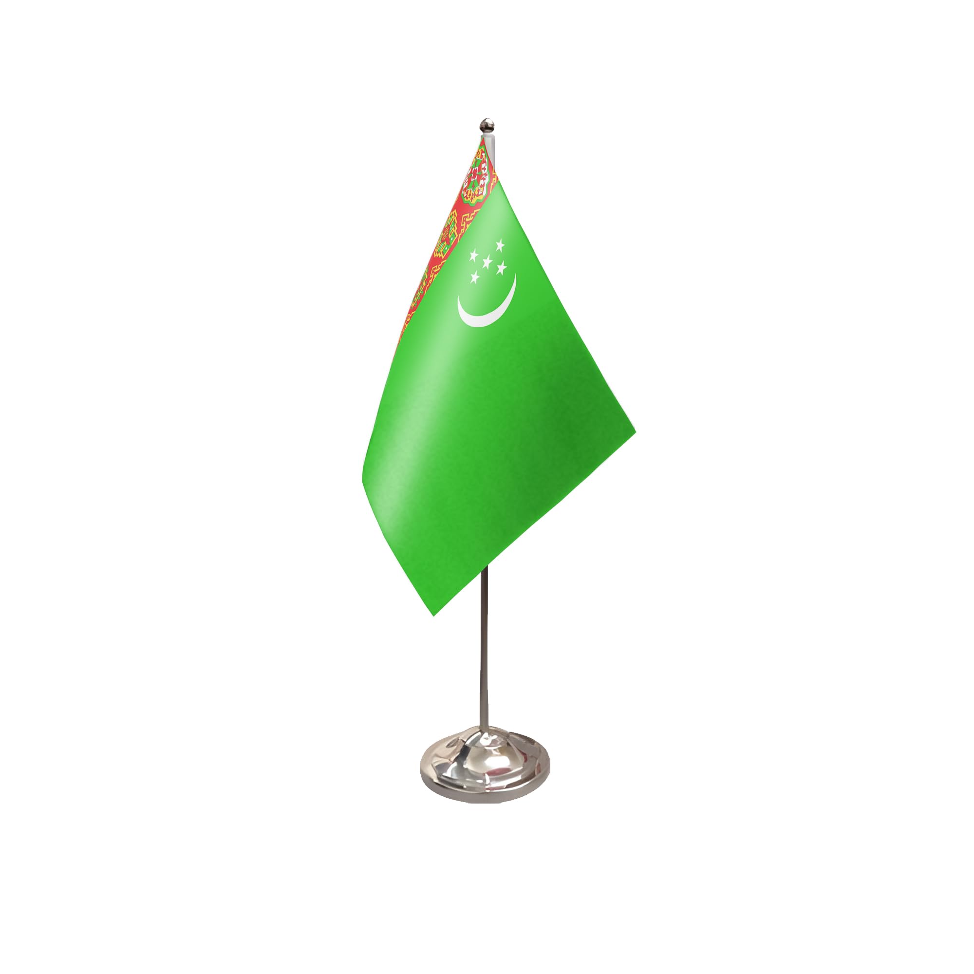 Flagtex Turkmenistan Satin Table Flag With Chrome Pole & Base — image 1