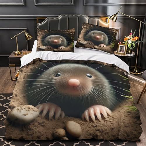 MXRMXR Maulwurf Bettwäsche-Set, 3D Drucken Betten Set Mit Kissenbezug Und Bettbezug, Zipper Öffnen Und Schließen, Geschenke Für Kinder Teenager...
