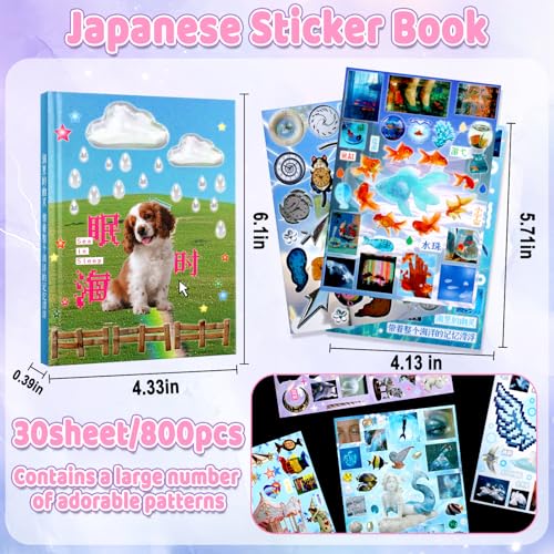 Image of 900Pcs Cute Scrapbook Stickers Travel Y2k Japanese Sticker Book for Adult Kawaii Korean Stickers for Journaling Laser Aesthetic Sticker Glitter Toploader Decor for DIY Card Art Crafts 30 Page Sleep