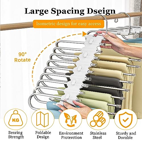 ENCOUN 9 in 1 Hosenbügel Platzsparend, 2 Stück Hosen Kleiderbügel Multifunctional, rutschfeste Magische Hosenbügel, Kleiderbügel Platzsparend Hanger Organizer für Hosen, Kleidung, Handtücher
