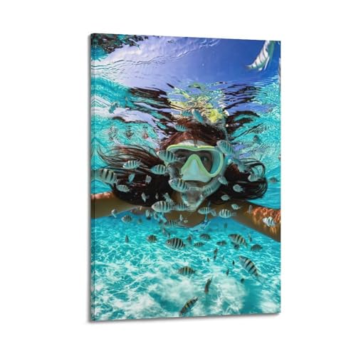 Impression sur toile mer poissons WIZIGM cadre premium decoration
