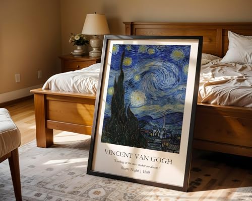 Image of Waltractive Vincent Van Gogh Paintings Framed Poster with Beautiful Quotes - Available in 33x22 and 48x33 CM - Classic Art Poster with sleek Black Frame - Elegant Home and Office Decor (Starry Night, 9x13 Inch, Framed)