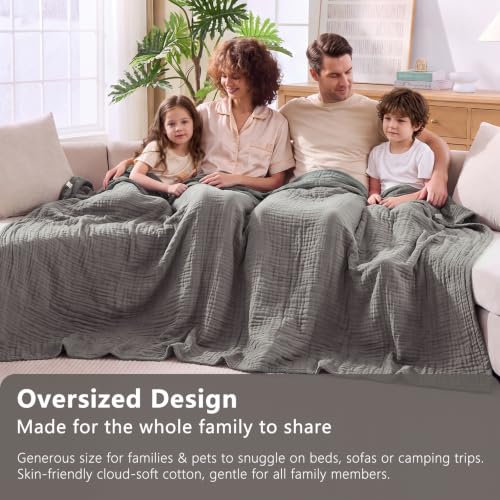 Image of EMME 9 Layer Muslin Cotton Blanket Adults Coverlet,Twin XL,Grey