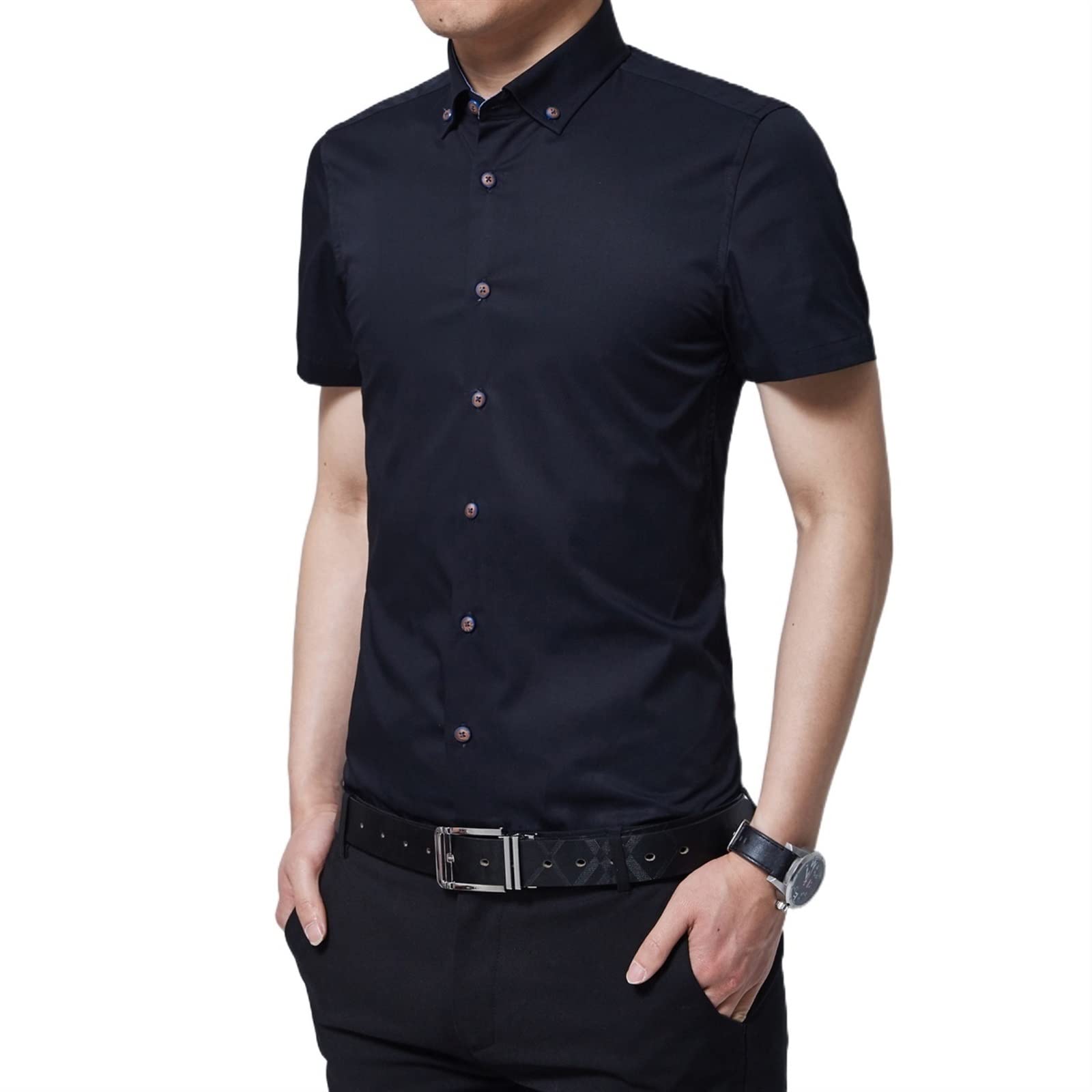 YOIQIYOIQI Mens Shirt, Men's casual shirt Men's long sleeve slim shirt Men's slim casual clothing (Color : Hortel�, Size : 4XL)