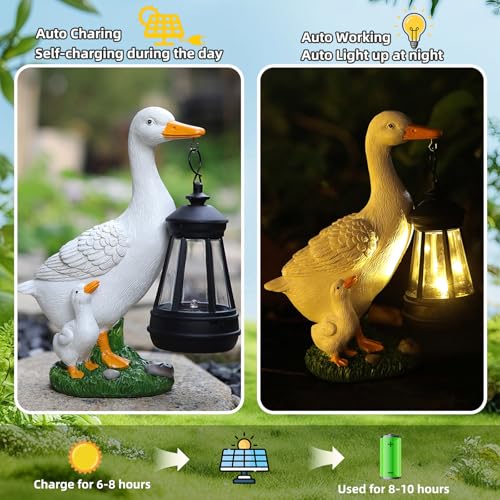 Estatua decorativa de pato con farol solar para jardín miniatura 3