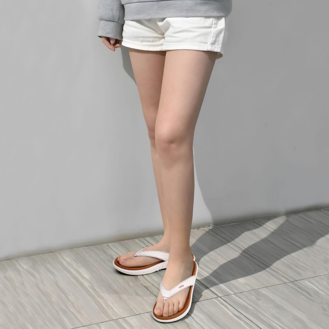 KuaiLu Flip Flops Damen Leder Zehentrenner für Sommer Beach Frauen Bequeme Yoga Mat Tanga Sandalen für Plantar Fasciitis