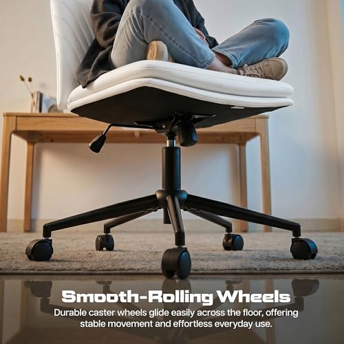 Image of DROGO Zen Cross Legged Office Chair for Work at Home, Pu Leather Accent Chair for Long Hours Sitting Comfort, Armless, Adjustable Height & Tilt Lock Recline | Computer Chair for Home Office (Beige)