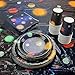 177 Piece Outer Space Party Supplies Set Including Banner, Plates, Cups, Napkins, Tablecloth, Spoon, Fork, and Knives, Serves 25