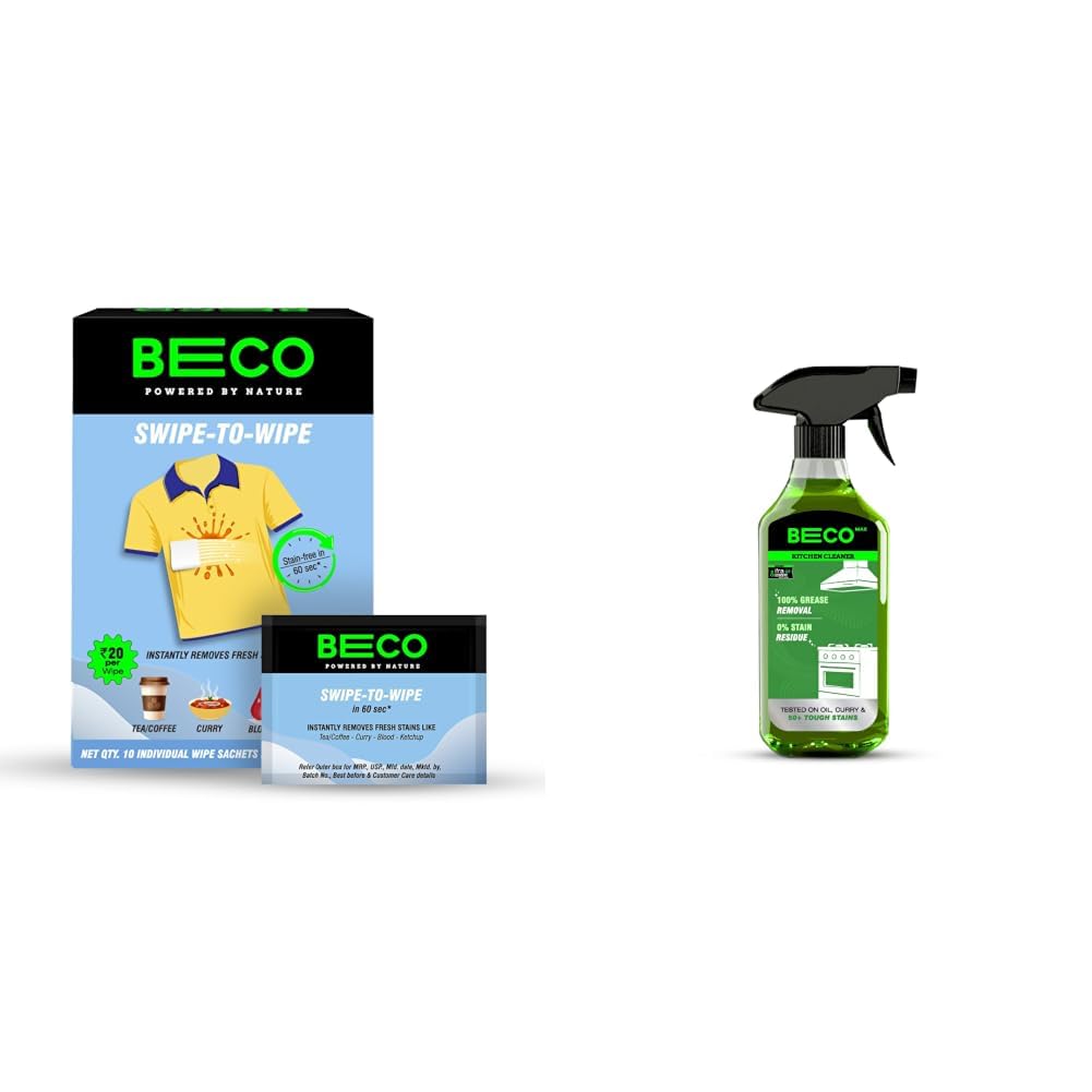 Beco Instant Stain Remover Wipes - Pack of 10 | On the Go Stain Remover Wipes | Swipe to Wipe Stains in 60 seconds & Max | Kitchen Cleaner - 500 ml | Instantly removes Tough Greases, No stains-image-11