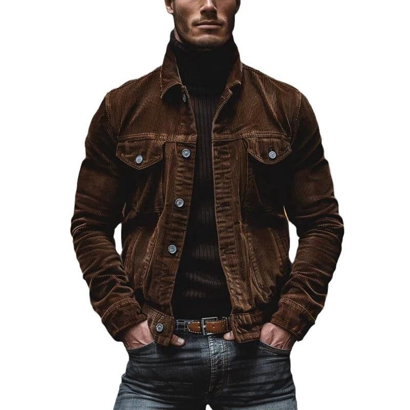 Mens Lightweight Corduroy Shirts Jacket Long Sleeve Lapel Button Tops Fall Clothing