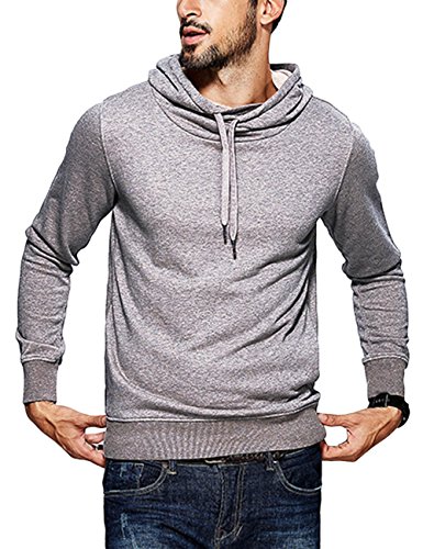 Yong Horse Mens Hoodies Fashion Sweatshirts Long Sleeve Shirts Drawstring Shawl Neck Lightweight Soft Hipster Sports Outwear Hip-hop Style Casual Pullover Hooded Sweatshirt for Men (Light Grey, L)