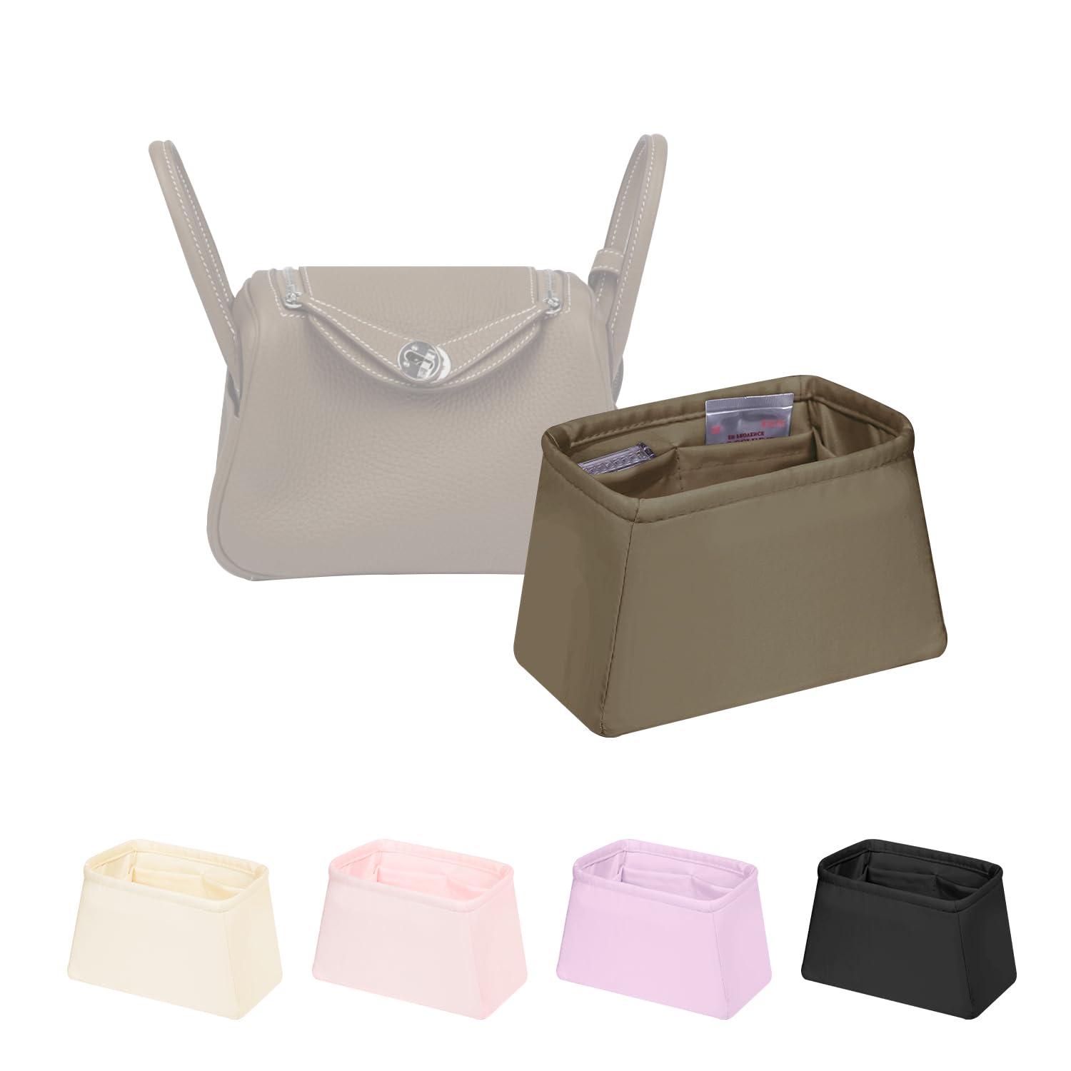 Mini Lindy Bag Insert, Luxury Bags Storage with Silk, Lightweight Inner Bag Compatible with Lindy 19 Bags, Multiple Pockets Large Capacity(Etoupe grey, Lindy19)