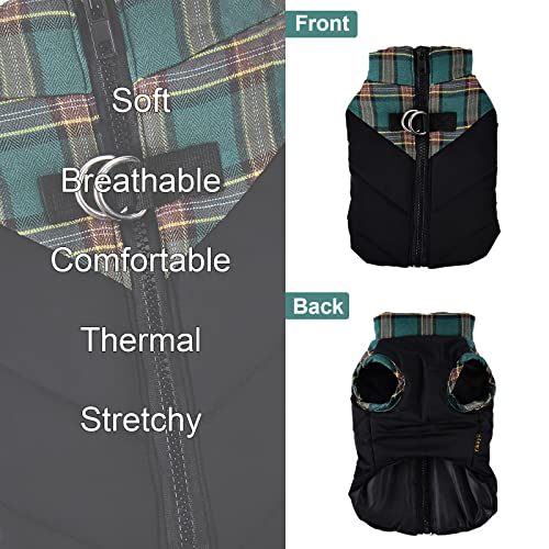 Dog Winter Coat, Kosiyi Dog Jacket Plaid Dog Vest With D Leash Hook Waterproof Cold Weather Dog Clothes Pet Apparel For Small Medium Dogs And Cats (X-Small Bust 11.02") #TOP3
