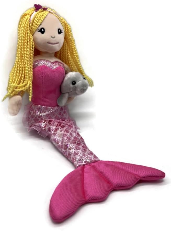 The Petting Zoo, Mermaid Doll with Manatee Stuffed Animal, Gift for Girls, Plush Doll with Manatee Plush Toy, 17 inch (Blonde)