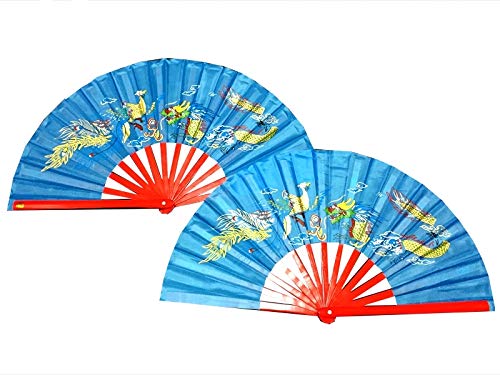 Amazon.co.jp: 中国武術 太極拳 扇 双扇子 龍/鳳凰 水色 2本セット