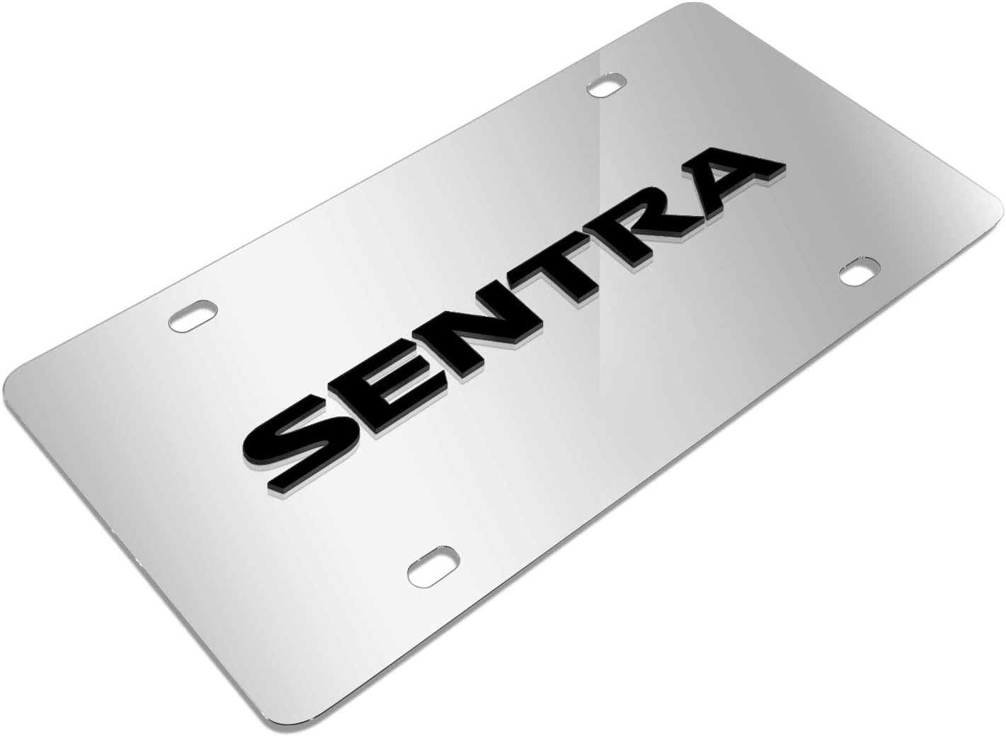 iPick Image for Nissan Sentra 3D Black Logo Mirror Chrome Stainless Steel License Plate