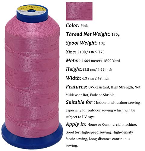 Heavy Duty Thread 1800 Yards Size T70#69 210D/3 All Purpose High Strength Polyester Sewing Thread For Weaves, Upholstery, Jeans And Weaving Hair, Drapery, Beading, Purses, Leather (Pink) #TOP1