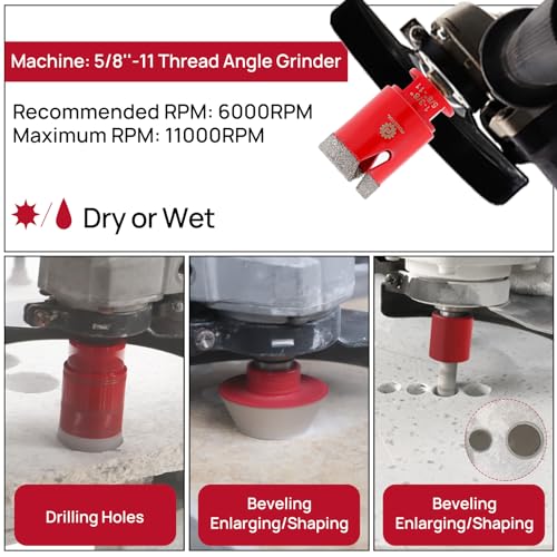 Image of Diamond Core Drill Bit Set - FOCSTOL 10pcs (6 /8 /10 /25 /35 /50 /65mm+10mm Finger Milling Bit+50mm Beveling Chamfer Bit+Hex) Hole Saw Kit for Porcelain Ceramic Tile Marble Granite with 5 /8''-11 Thread