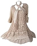  Italy Donna Damen Winter Spitze Mohair Twinset 3tlg Lagenlook Tunika Kleid Schal Strickkleid Unterkleid Pullover Wolle 40 42 44 46 M L Creme (42)