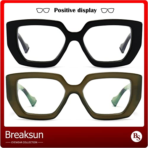 Image of Breaksun Thick Frame Blue Light Glasses for Women Men Fashion Oversized Square Computer Gaming Eyeglasses