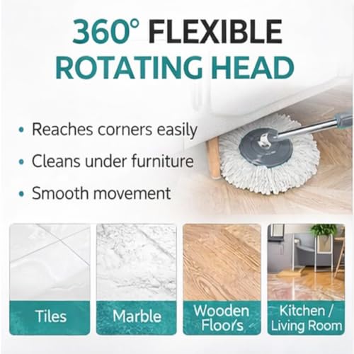 Image of Luxury Spining Mop Set | 5 Year Warranty ON Side|Adjustable Heavy Duty Mop Rod for Floor Cleaning | Stainless Steel Handle & Total 1 Microfiber Refills