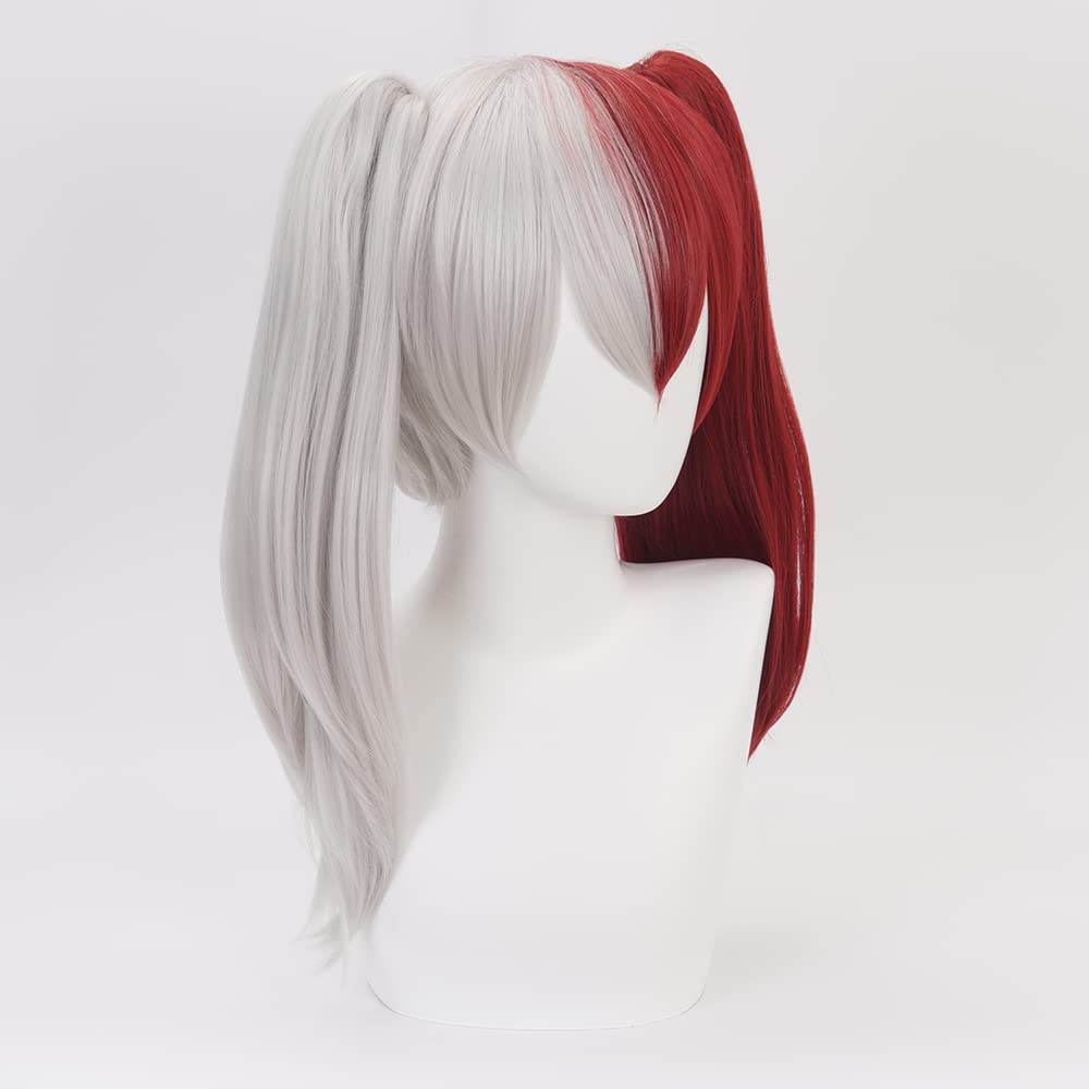 Half Red White Double Ponytail Long Cosplay Wig Heat Resistant Synthetic Costume Hairs for Women Men Halloween Cos Anime Party Replacement Wigs - Image 4