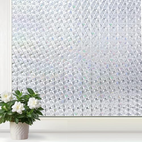 Mangobox Window Privacy Film Non Adhesive 3D Diamond Window Decal Sticker Static Cling Door Glass Covering Square Window Tinting for Home Kitchen Bathroom Office (Clear Diamond, 23.6x157.4 inches)