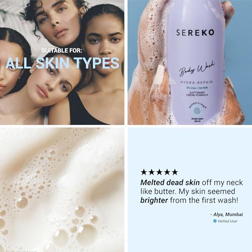 Image of SEREKO 5% Urea & Oat Milk Body Wash 200 ML | For Strawberry skin, De-tan, Body-acne| Body Wash for Men & Women | AHA BHA free, paraben free, SLS free | Gentle Exfoliating | Very dry & flaky skin