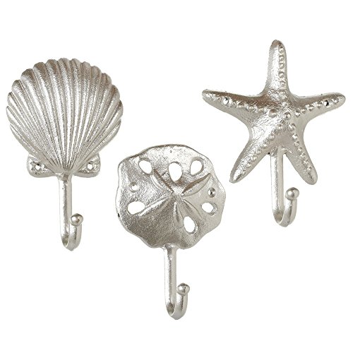 Set of 3 Assorted Midwest CBK Elegant Silver Cast Iron Sea Shells Wall