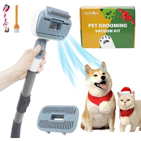 IZSOHHOME Dog Cat Brush for Shedding and Grooming,Two Replacement Heads,Massage the skin,Easy to Clean Comb for Long Short Haired Pets,use with Vacuum,Compatible with 32mm&35mm Universal Vacuum Cover