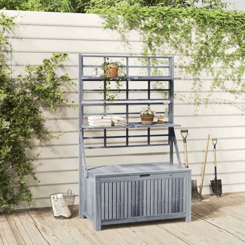 Drillkyn Baúl de almacenamiento con enrejado de madera maciza de acacia, 99 x 55 x 160 cm, con estantes ajustables para almacenamiento de jardín y uso al aire libre