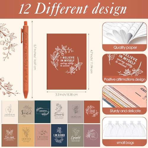 Image of Mooliwe 120 Set /240 Pcs Positive Affirmation Gift Set Gratitude Notebooks with Pens Small Bags Motivational Encouragement Notepads Daily Affirmation Journal for Women Stress Relief Self Care (Simple)
