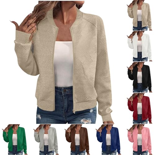 2025 Bomber Jacket Women Textured Lightweight Zip Up Jackets Casual Stand Collar Zipper Coat Fall Fashion Outerwear Top