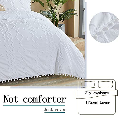 Fadfay College Dorm Room Bedding Sets, White Boho Duvet Cover Twin Xl Pom Pom Bedding Cotton Breathable Soft Reversible Tufted Shabby & Chic Home Cute Bed Covers 3 Pieces, Twin Xl #TOP2