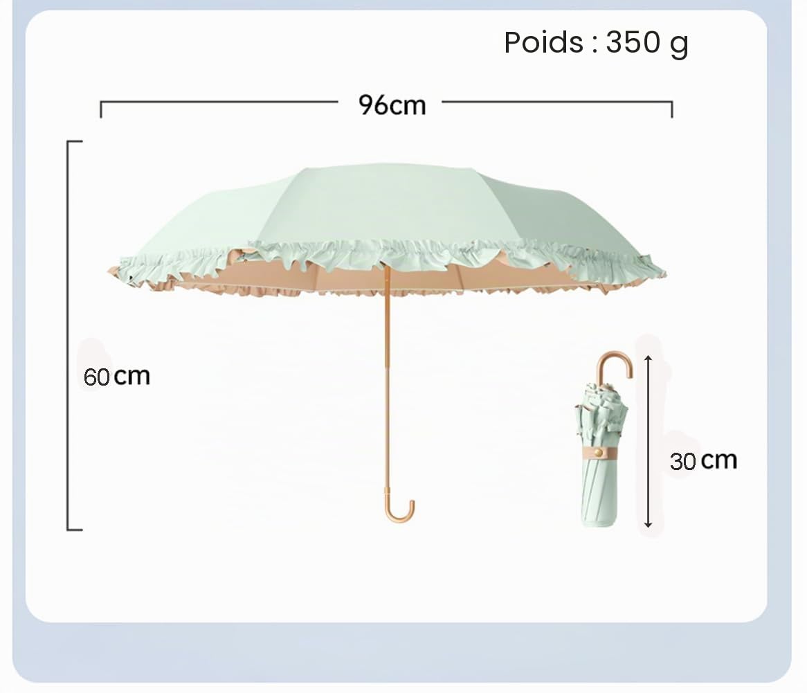 LCY Parapluie pliable à bords floraux avec poignée en crochet, résistant au soleil, à la pluie et au vent