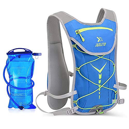 ENOUBAIL mochila de hidratación 5.5 L 6 bolsillos volumen Maratoner Running Race Chaleco de hidratación para correr, senderismo, mochila con mochila de hidratación, Azul y verde.