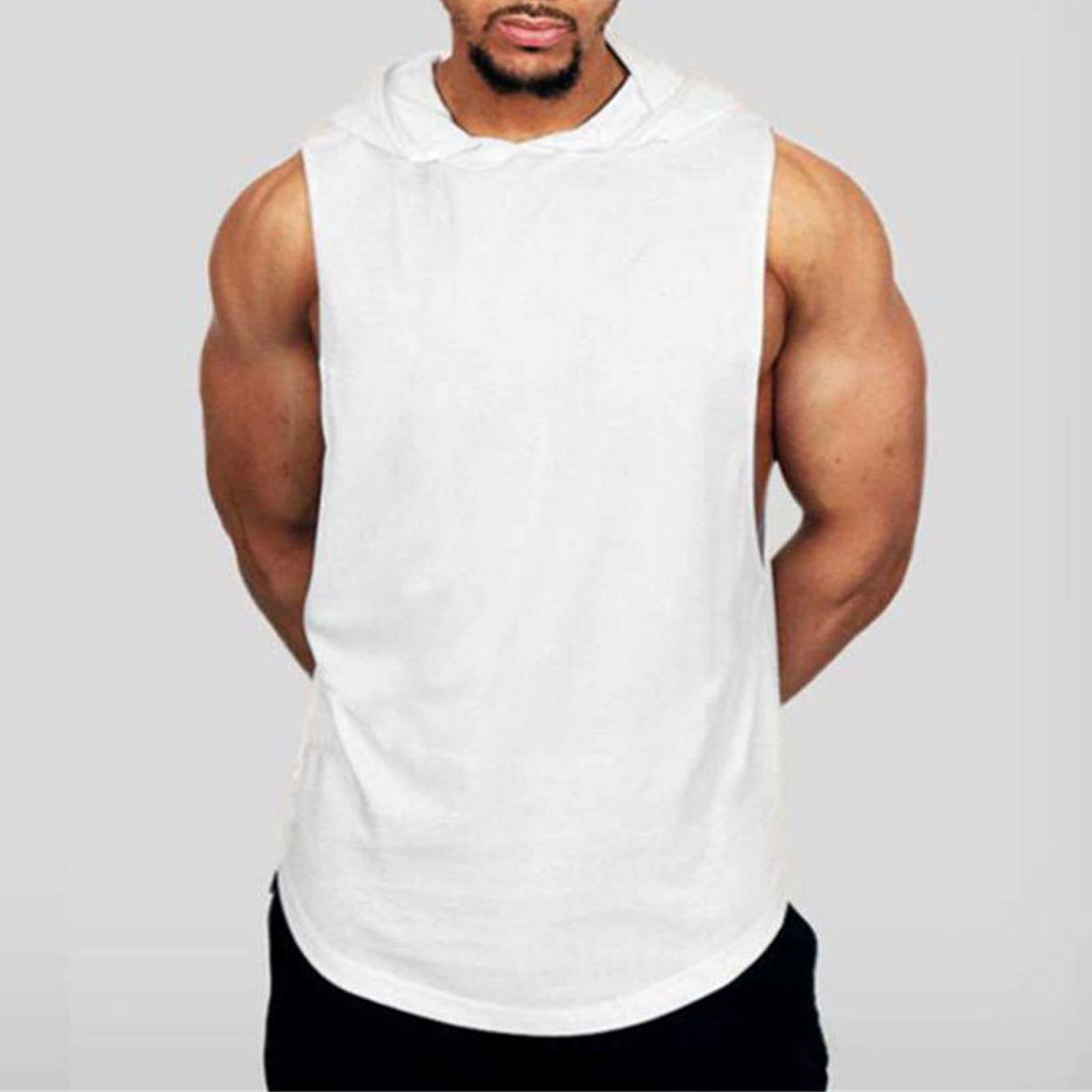 Men Slim Fit Hooded Tank Top Gym Sleeveless Workout Hoodie Sweatshirts Bodybuilding Fitness Muscle Hoodies Vests (White,Medium)