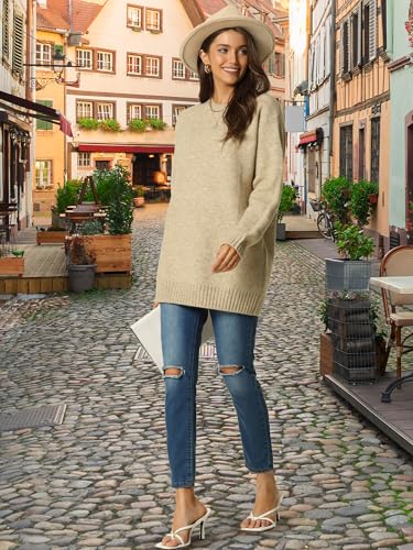Seta T Women's Sweaters Long Sleeve Crewneck Cozy Oversized Sweater Loose Fit Tunic Tops with Pockets3