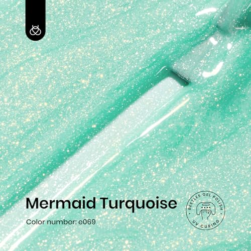 Image of Beetles Mint Green Gel Polish - 15ml Spring Glitter Gel Nail Polish Mermaid Turquoise Shimmer UV Nail Gel Polish Soak Off LED Nail Art Design DIY Home Gift for Women