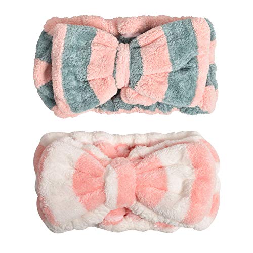 2 Pack Soft Microfiber Makeup Headband Elastic Cute Spa Facial Headband for Shower Washing Face