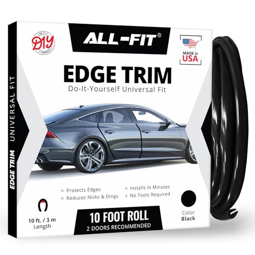 All-Fit Automotive Car Door Edge Protector – Universal DIY Edge Trim to Prevent Scratches & Dings – Flexible Adhesive Molding Trim for Cars, Trucks & SUVs (10 Ft - Black)