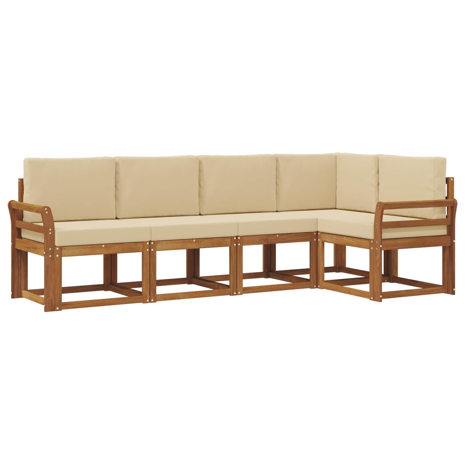 Juego de muebles de jardín de madera de acacia, conjunto modular de sofá para exterior, incluye cojín, juego de salón para jardín y terraza, 249 x 130,5 x 73 cm, color natural y beige
