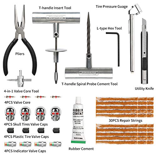 Hromee 56 Pieces Tire Repair Tools Kit for Car, Trucks, Motorcycle, ATV, RV Universal Emergency Flat Tire Puncture Repair Patch Set with Portable Bag - Image 3