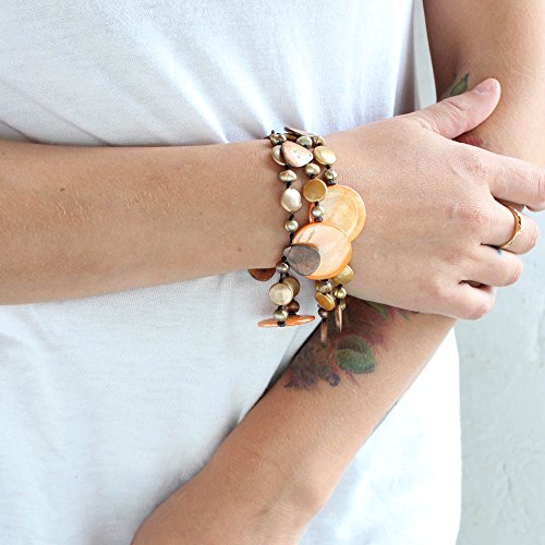 Looklove Womens Jewelry Fresh Water Pearls And Glass Disk Bracelet Coral Color 8" Long #TOP1