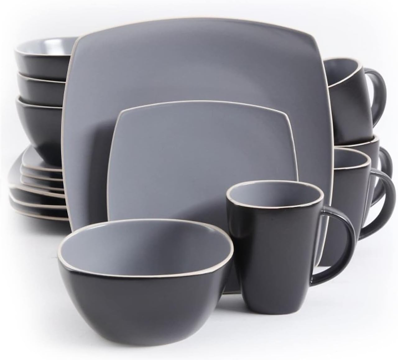 Gibson Soho Lounge Matte 16pc Dinnerware Set, Gray/Black 93597336M