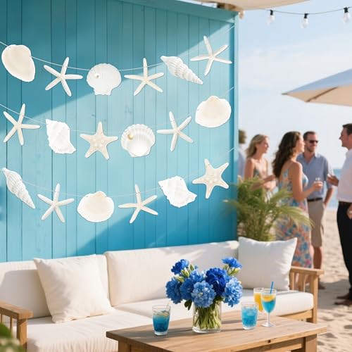 3pcs Paper Beach Seashell Party Banners Ocean Party Decorations Natural Seashell Starfish Conch Theme Cardboard Banners for Coastal Beach Sea Birthday Party Baby Shower Supplies by C L cooper life - Image 3