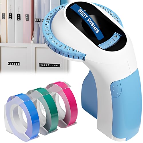CHSG Impresora en Relieve, Impresora de Etiquetas 3D with 3 Rolls Tapes, Etiquetadora Adhesivas, para Cocina, Oficina, Hogar, Escuela, DIY Crafting Maquina Etiquetas Adhesivas(azul)