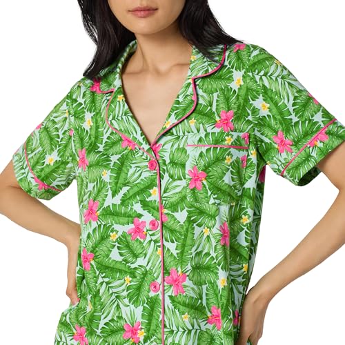 Image of Bed Head PJs Organic Cotton Short Sleeve Cropped Pajamas for Women Set | Womens Pajama Sets Matching 2 Piece Button Down PJ Shirt & Capri Pants with Pockets- Soft Cozy Jersey Sleepwear & Loungewear