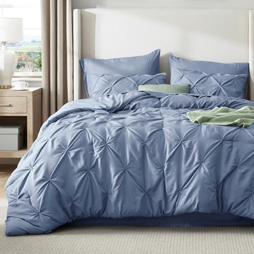 Image of Bedsure Full Comforter Set Slate Blue - Bed in a Bag Full Size Bedding Set 7 Pieces, GentleSoft Pintuck Bed Set Gift for Family, All Season Down Alternative Comforter with Sheets, Pillowcases & Shams