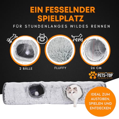 One PETS-TOP Katzentunnel XXL – Katzentunnel Große Katzen – Rascheltunnel für Katzen – Interaktives Katzenspielzeug für drinnen – aus weichem Plüsch